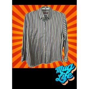 Alan Flusser Men's Sz XL‎ Lavender Blue Striped Button Down Long Sleeve Shirt